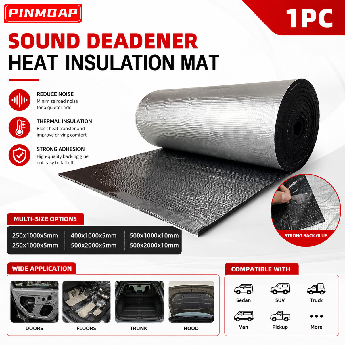 Foam Dampener Sheet - PINMOAP Car Sound Deadening Mat Adhesive