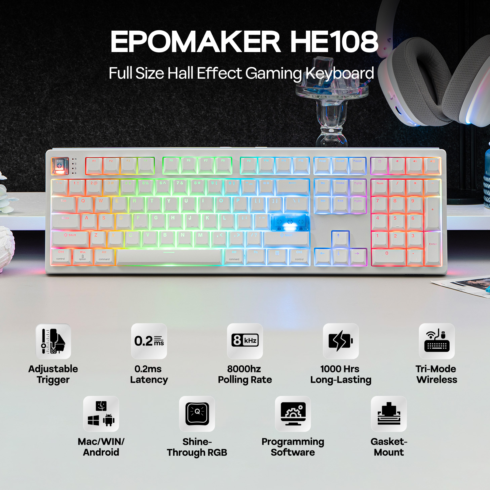 EPOMAKER HE108 Full Sized ANSI - Gaming Keyboard Half recensie en prijs
