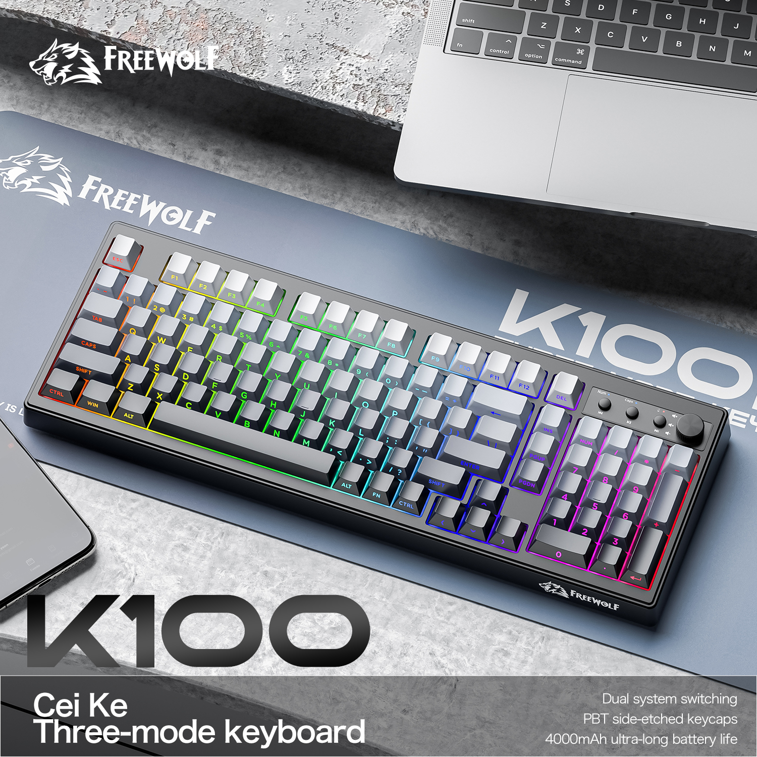 FREEWOLF k100 three-mode silen - Keyboard Gaming Mac recensie en prijs