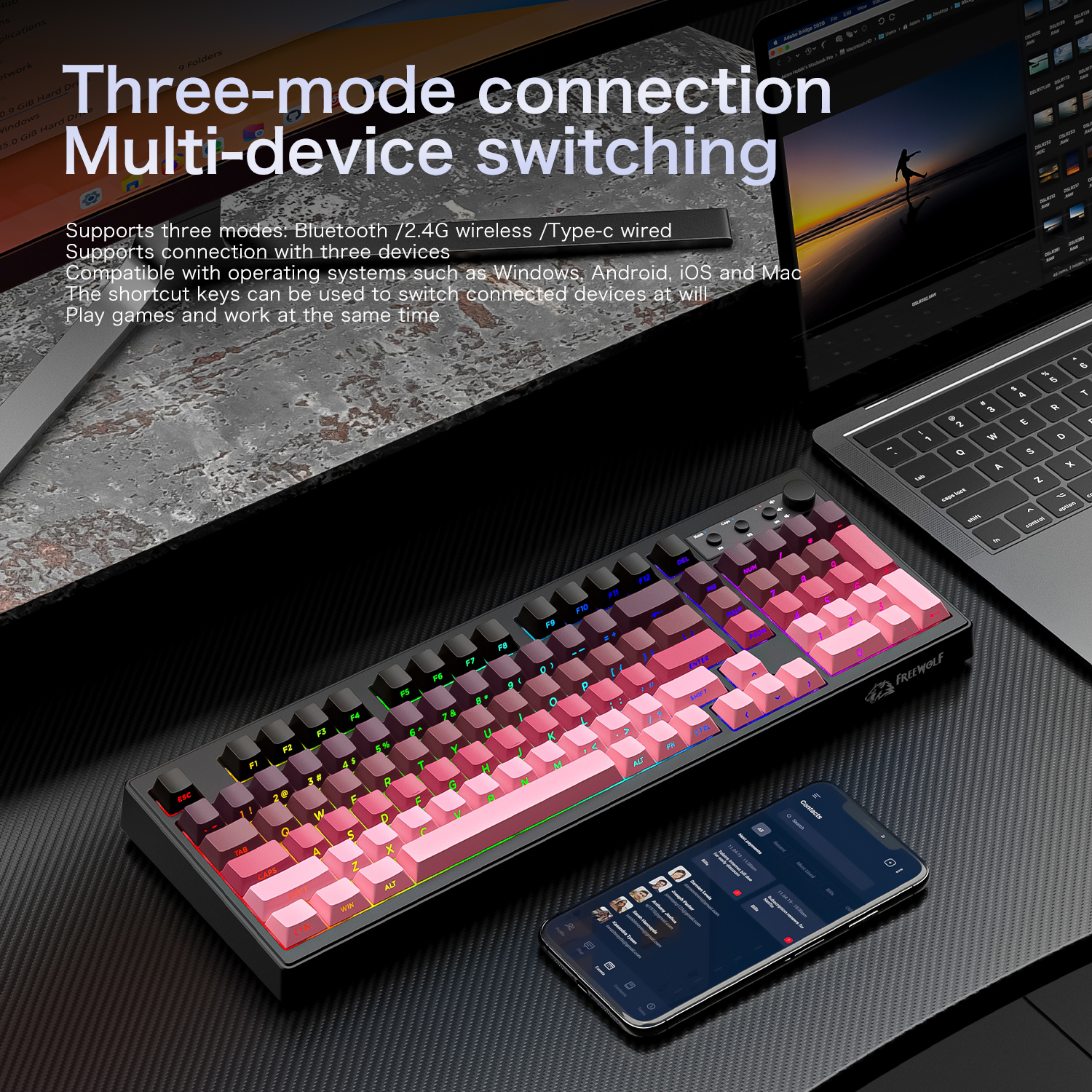 FREEWOLF k100 three-mode silen - Keyboard Gaming Mac recensie en prijs