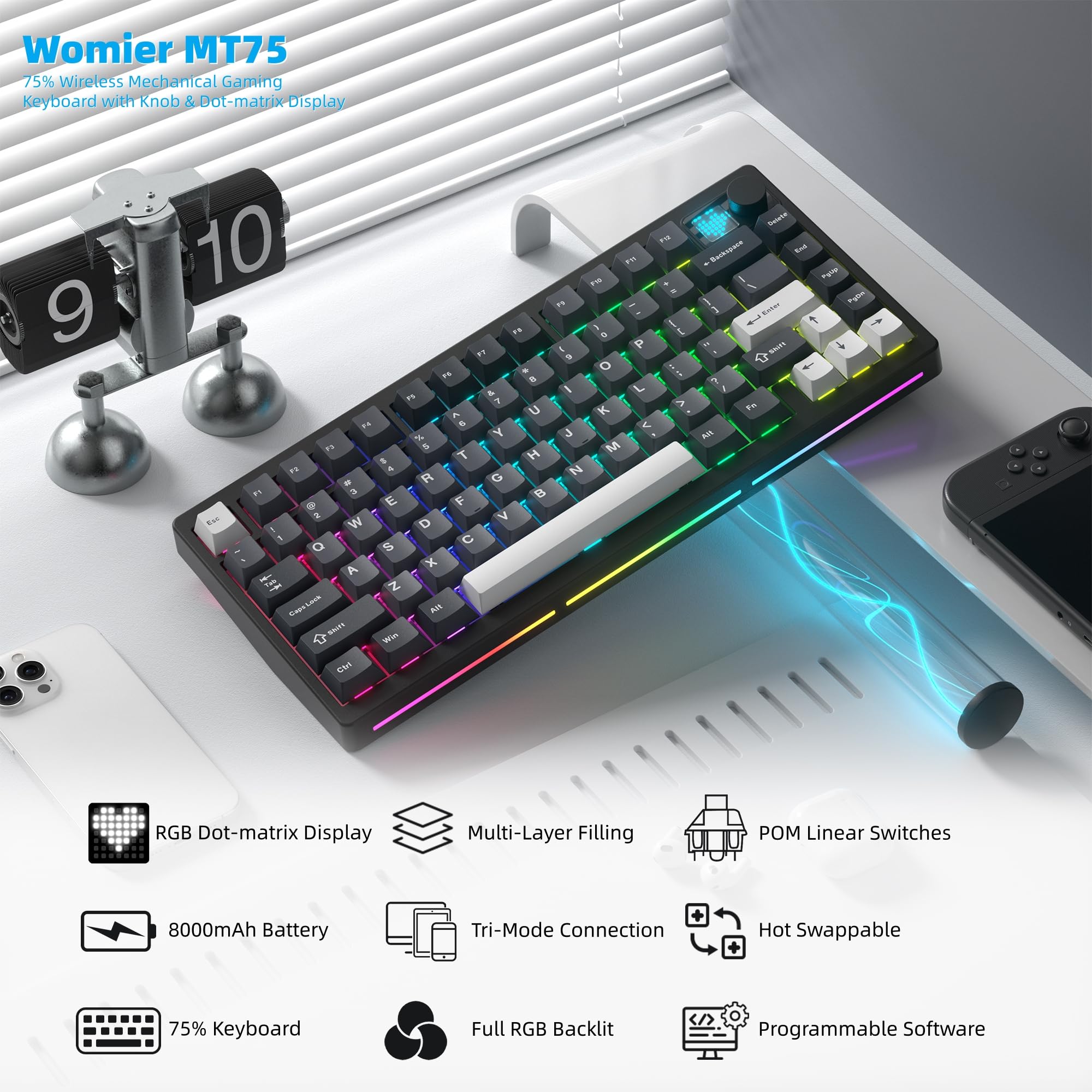 Womier MT75 Wireless Mechanica - Gaming Keyboard Thocky recensie en prijs