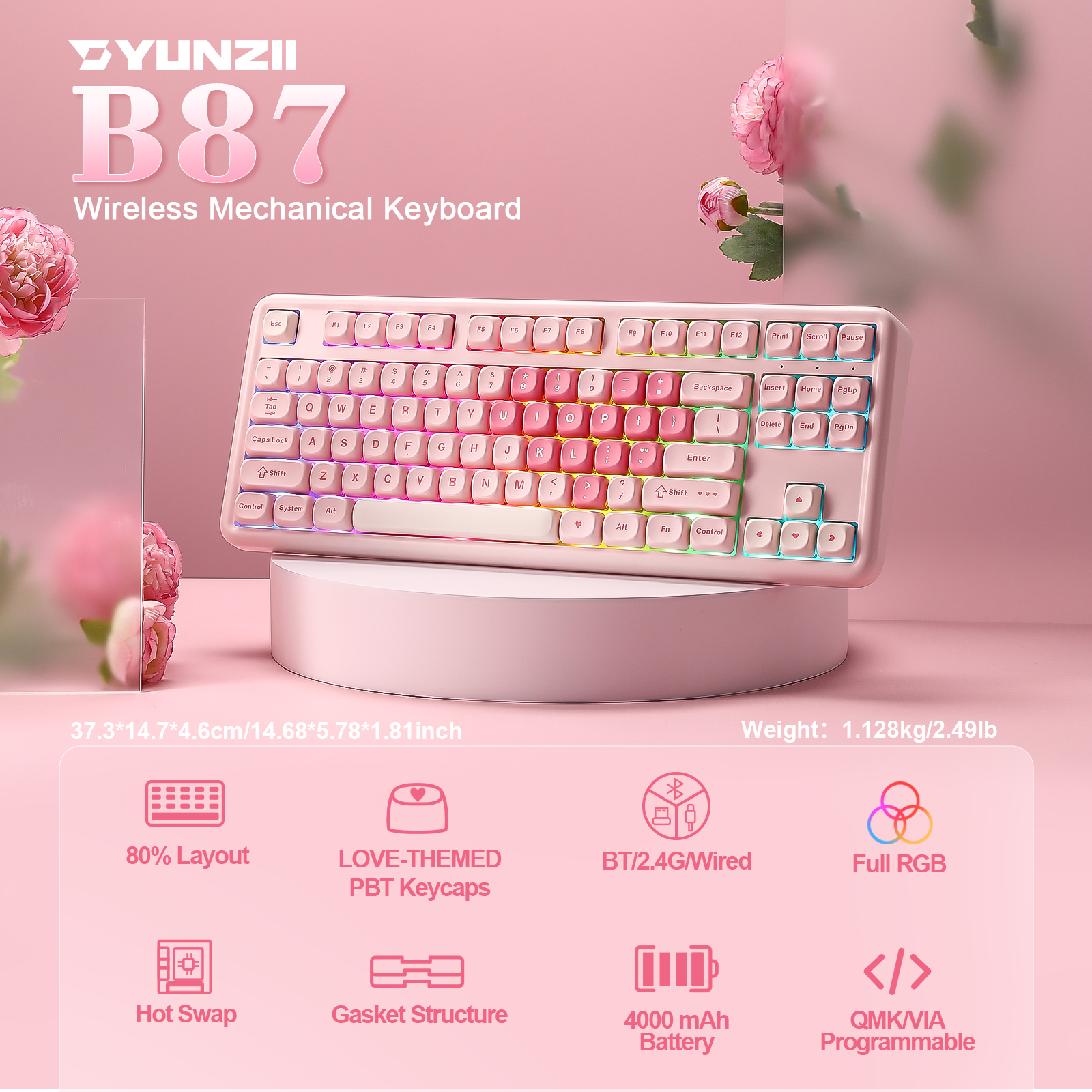 YUNZII B87 Pink Mechanical Gam - Keyboard Gaming Mac recensie en prijs