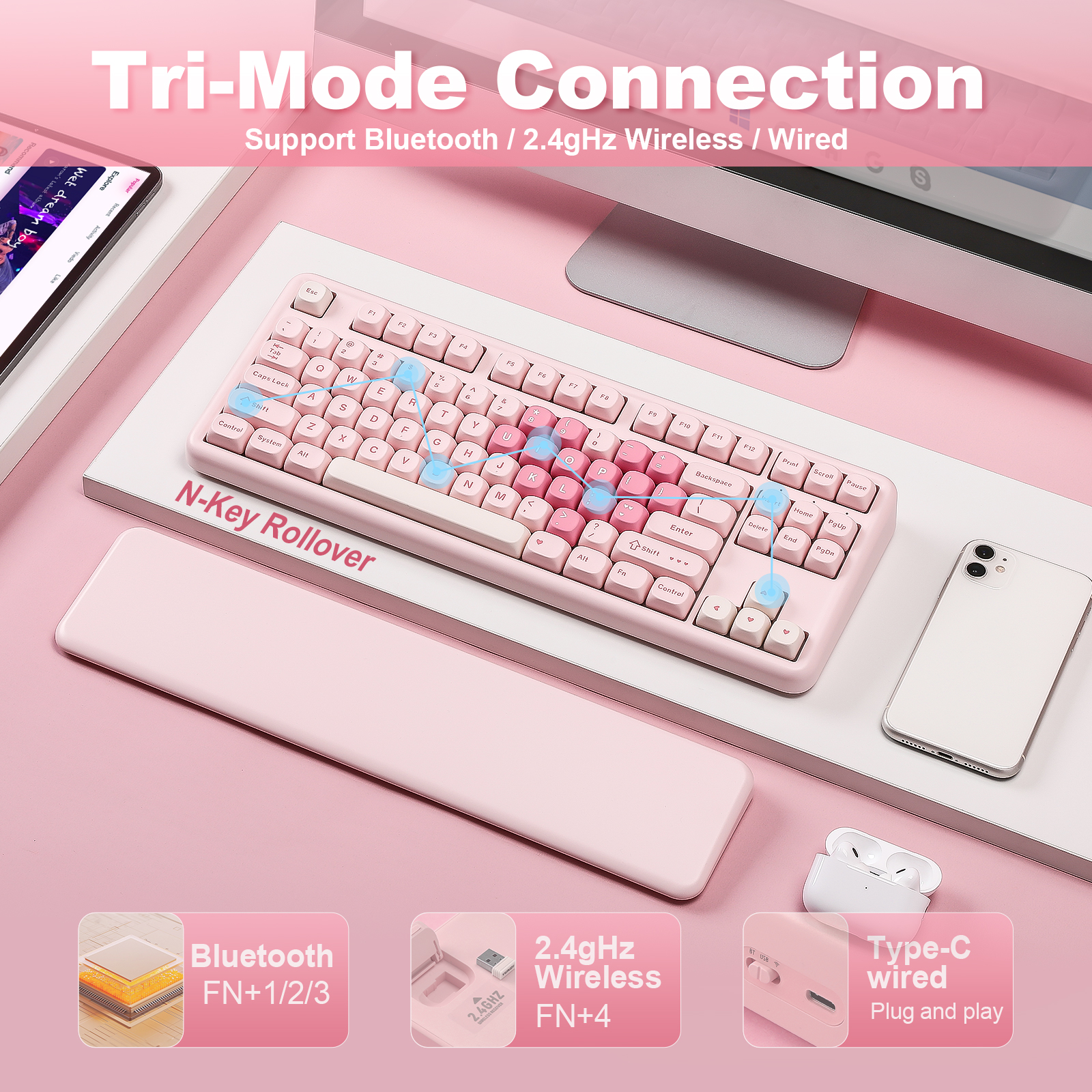 YUNZII B87 Pink Mechanical Gam - Keyboard Gaming Mac recensie en prijs